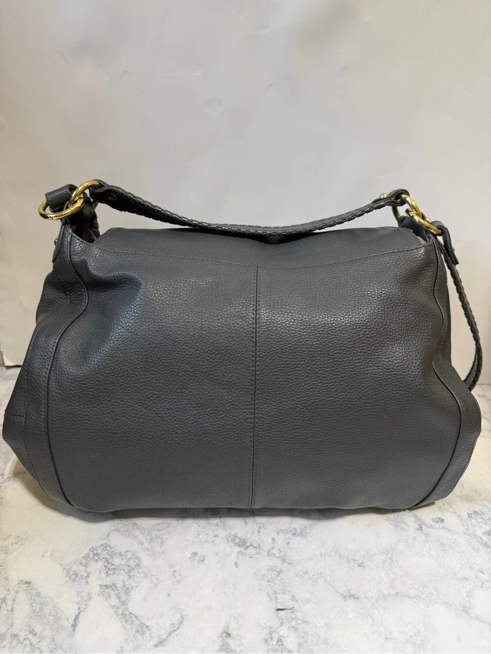 Onna Ehrlich Rachel pebbled Leather large Hobo crossbody Bag gray